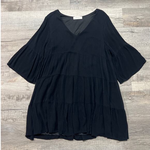 Arula Altard State V Neck Tunic Mini Dress XL Rayon Tiered Flare Sleeve Boho - Picture 1 of 6